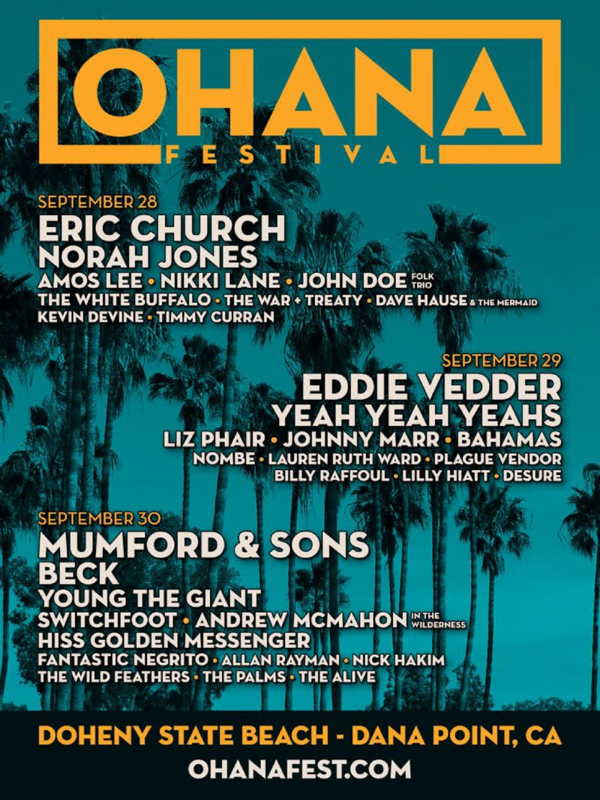 OHANA FESTIVAL 2018 Line-Up Includes Eric Church, Eddie Vedder, Mumford & Sons And Many More