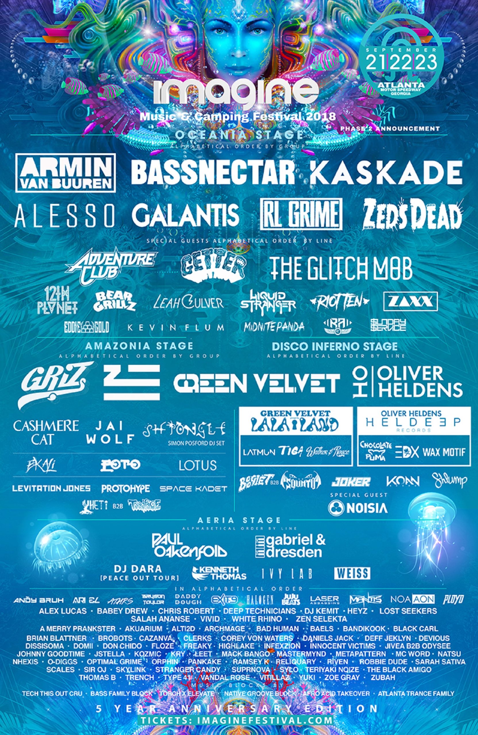 BASSNECTAR AND KASKADE JOIN HEADLINERS ARMIN VAN BUUREN, ALESSO, GALANTIS, RL GRIME AND ZEDS DEAD FOR THE 5TH ANNIVERSARY IMAGINE MUSIC FESTIVAL