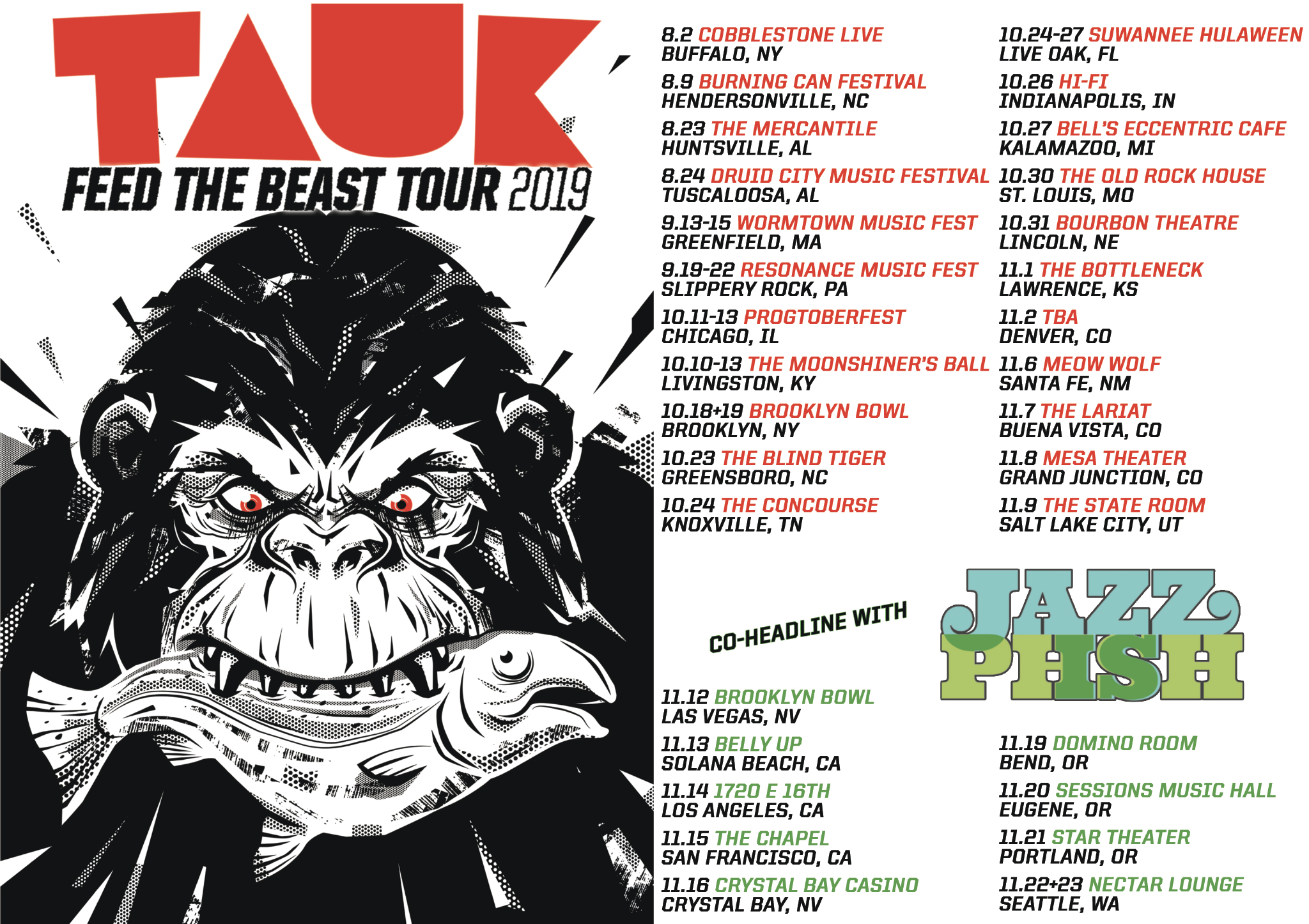 TAUK Announces "Feed The Beast" tour including dates with JAZZ IS PHSH