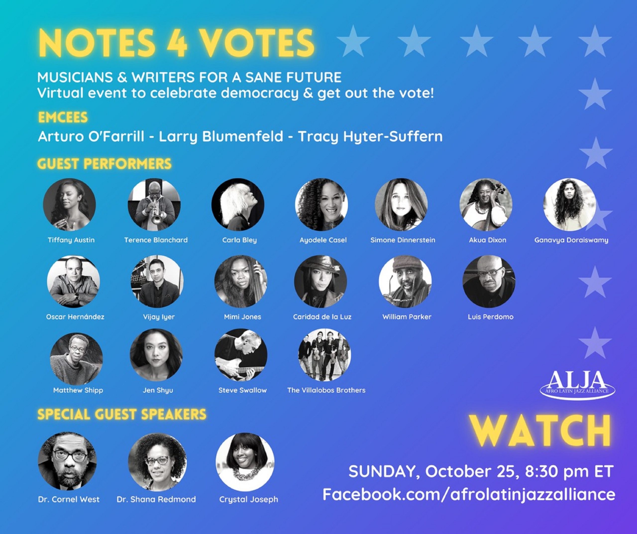 "NOTES 4 VOTES" Featuring Terence Blanchard, Vijay Iyer, Carla Bley, Dr. Cornel West, Arturo O'Farrill, and Many Others