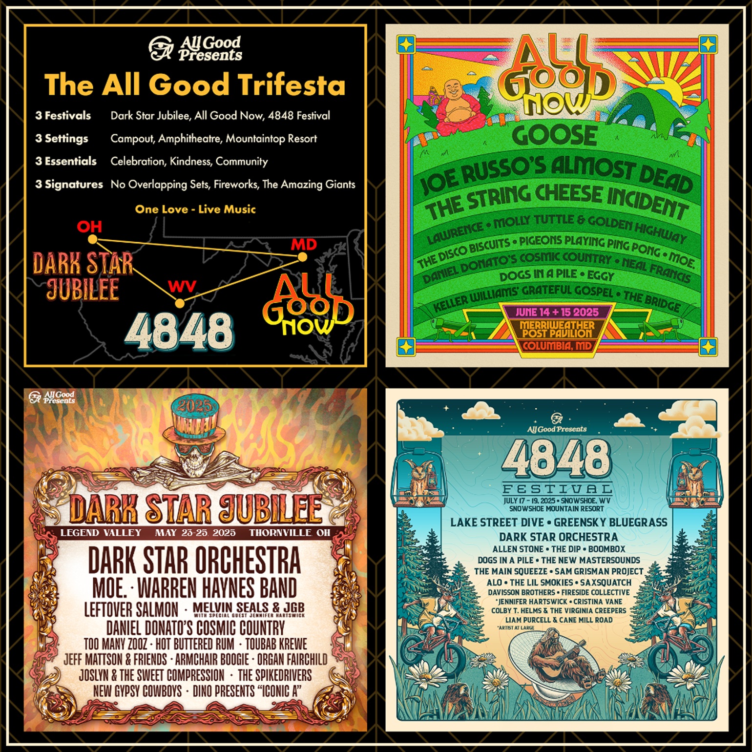 All Good Presents Brings Fans The All Good Trifesta, Three Unique Festivals, One Shared Spirit: Dark Star Jubilee, All Good Now, 4848 Festival