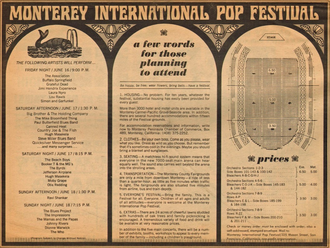 Early ad for Monterey Pop 1967